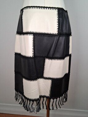 Vintage Escada Lambskin Patch Crochet Fringe Skirt size EU 40 - US 10